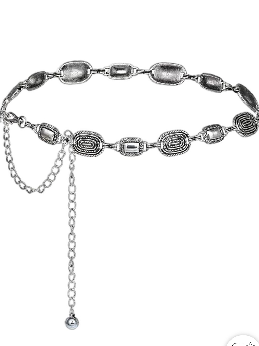 Sterling-Tone Link Chain Adjustable Waist Belt - Silver